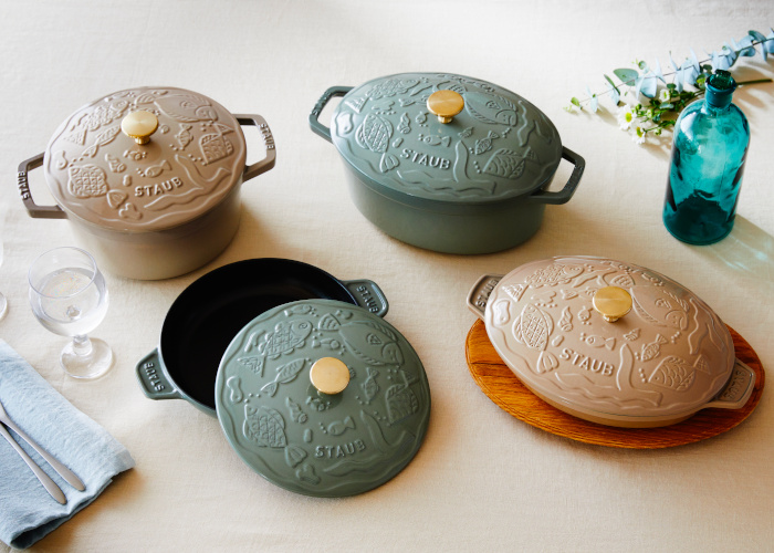 staub ストウブ 20cm 3点セットミナペルホネン 創業50周年 ストウブ×ミナ ペルホネン」海の世界を表現したコラボ