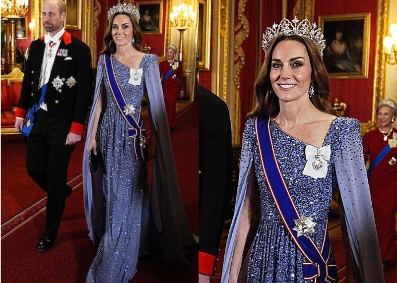 英・キャサリン皇太子妃、2600個ものダイヤモンドがきらめく華麗なティアラを冠し、晩餐会に登場