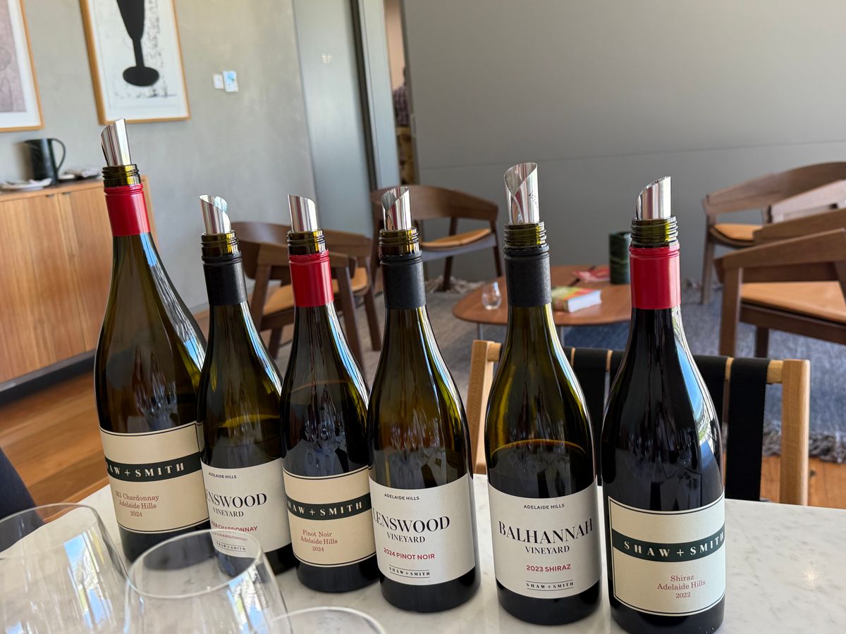 この日のテイスティング。M3 Chardonnay 、Sauvignon Blanc、 Riesling、 M3 Chardonnay 、Lenswood Vineyard Chardonnay Pinot Noir Shiraz