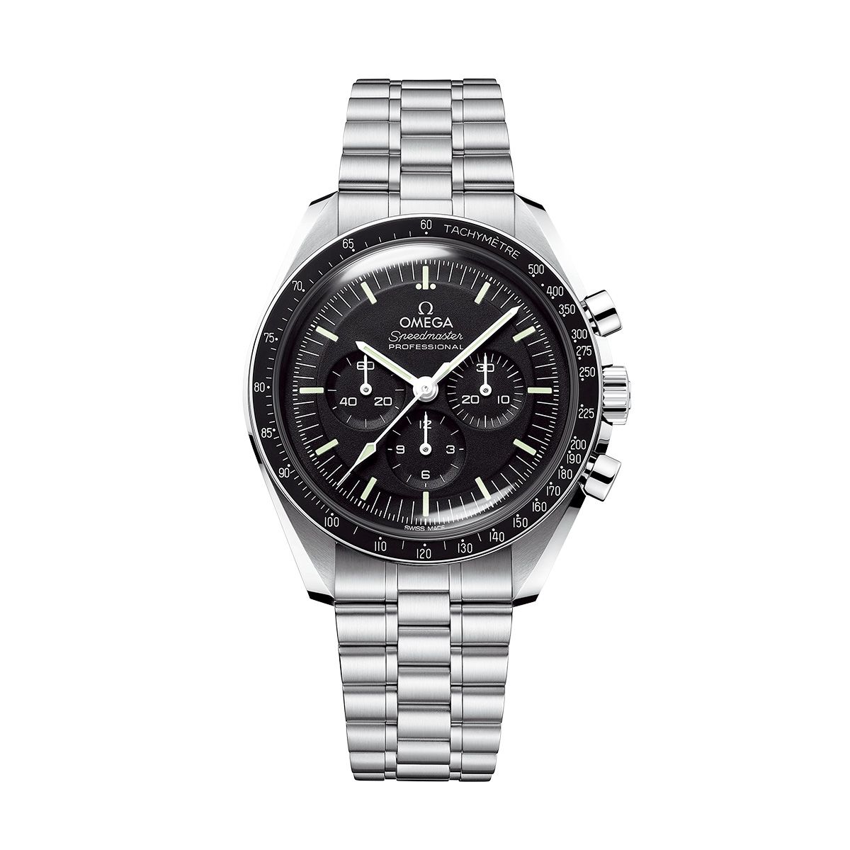 時計“スピードマスター ムーンウォッチ”［ステンレススティール、ヘサライト風防、ケース径42mm、手巻き］¥1,111,000（オメガ）