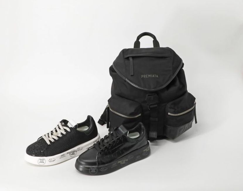 伊シューズブランド「プレミアータ」のシックな黒スニーカー&バックパックに注目