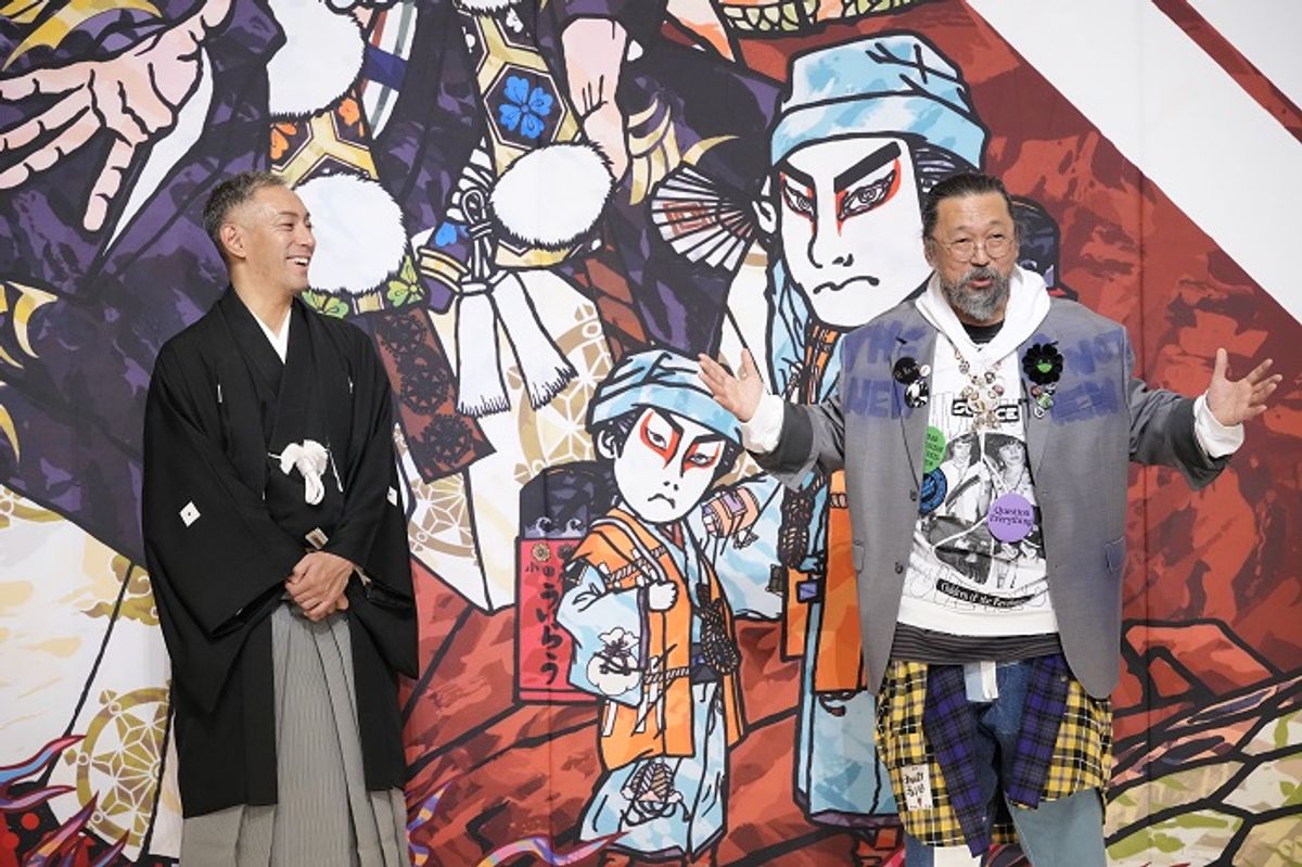 「市川團十郎さんには3Dを感じる！」と語る村上隆が襲名を寿ぎ描いた「祝幕」が完成